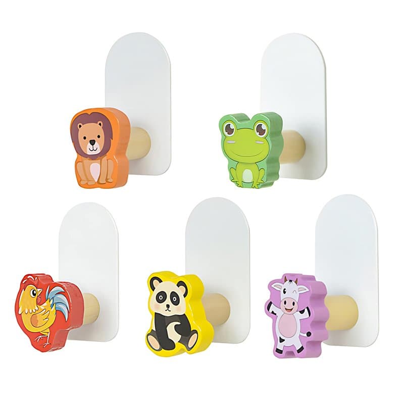 5 Pièces Porte Manteau Enfant Crochet pour Enfant, Animaux Patere Porte Manteau Mural Bois Patère Murale Autocollant Crochet Mur