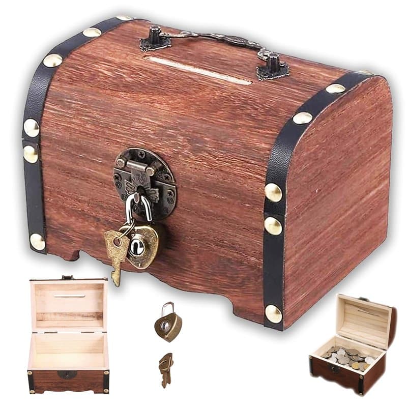 Jiavlyx Coffre Au Trésor En Bois Vintage, 14.5*10*9.5cm Coffre Au Trésor En Bois Avec Serrure, Rangement En Bois Petit Coffre, V