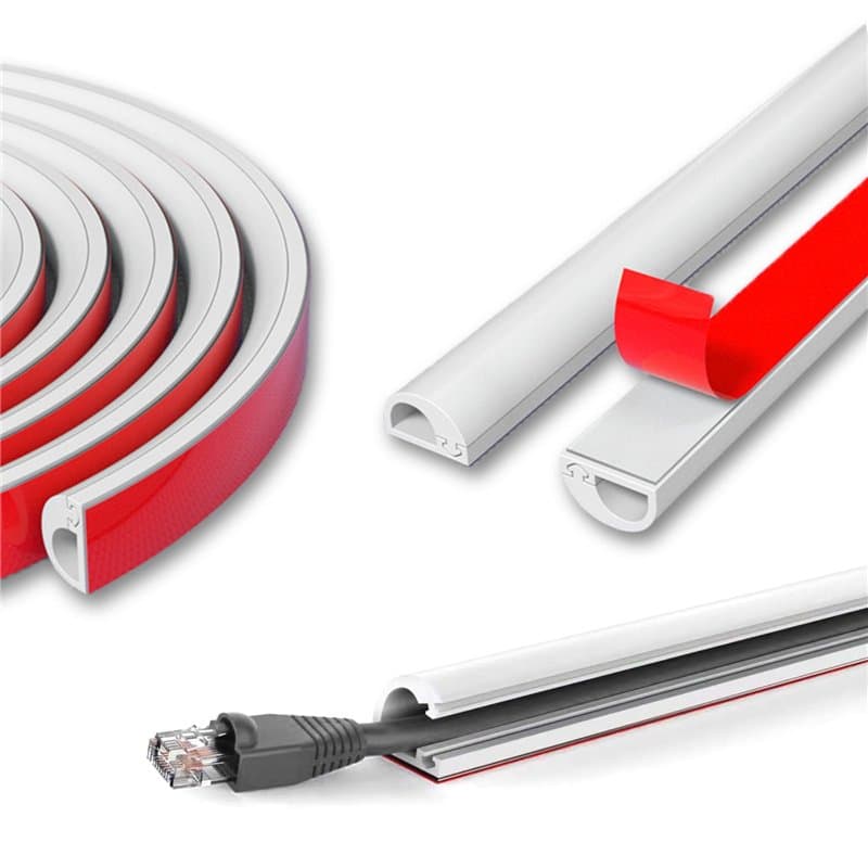 Zephyra 1 m Goulotte Passe-Câble Blanc Autocollante – Goulotte Demi-Ronde Flexible pour Mur, Sol, Plinthe, Cache Câble TV et Éle