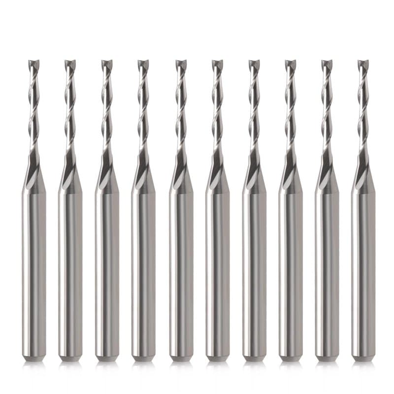 CNC Embouts de fraise 1/8" Tige CNC Bit End Mill 1/16" Coupe Dia Nez Plat Moulin d'extrémité en métal dur Deux flûtes Spirale Up