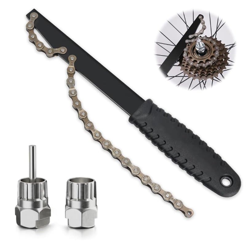 BNGXR Outils de Demonte de Cassette de Vélo, 1 Fouet de Chaîne et 2 Outils de Blocage de Cassette, Kit d'Outils de Chaîne de Vél