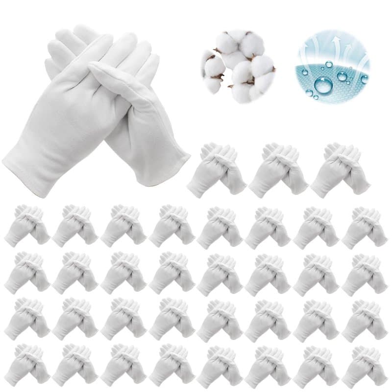 Lot de 72 gants blancs en coton : gants en coton blanc de soin, gants de protection en coton, confortables et respirants pour le