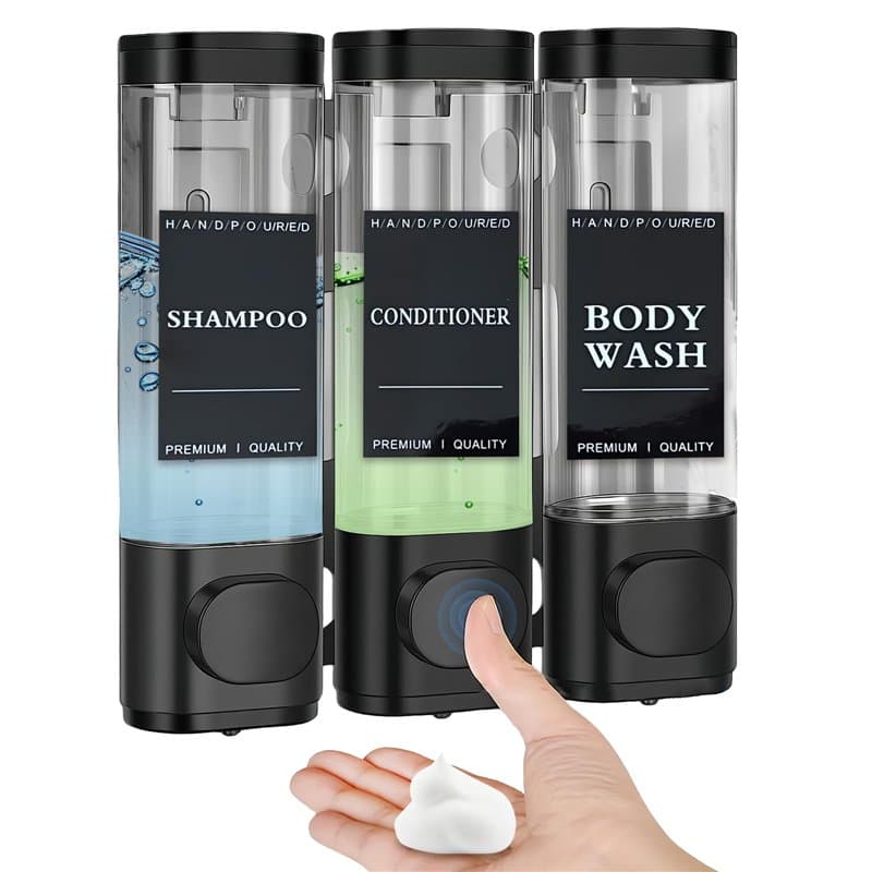 Distributeur de savon mural - 3 compartiments - 300 ml - Sans perçage - Distributeur de shampoing pour douche, gel douche, gel d