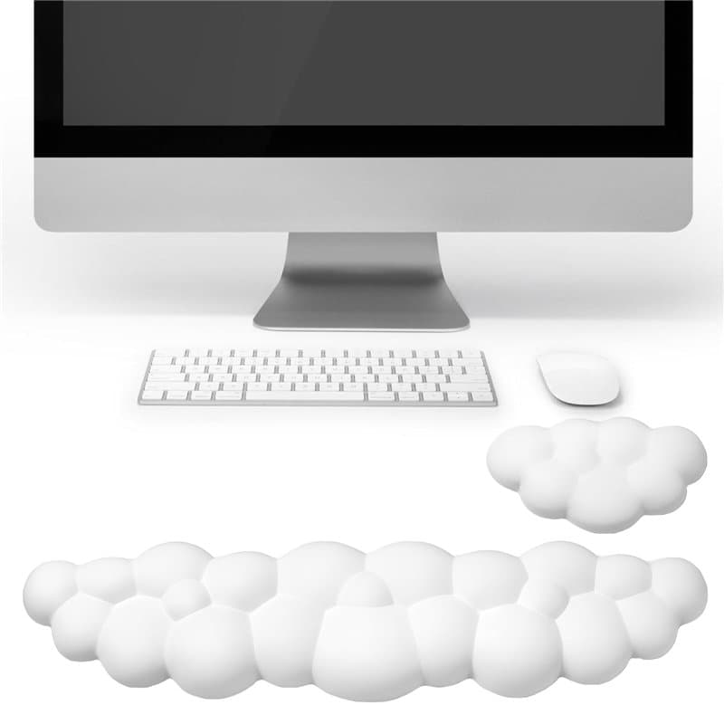 Wolke Repose-poignet pour clavier, motif nuage blanc, repose-poignet, en cuir synthétique, ergonomique et doux, pour clavier et
