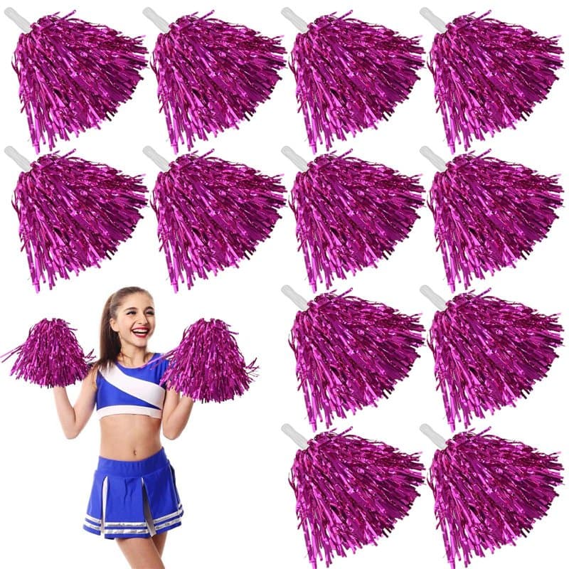 Leikurvo Lot de 12 pompons de pom-pom girl - Pour événements sportifs, jeux de balle, danses, fêtes de carnaval (rose rouge)