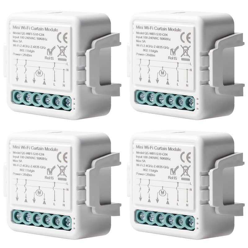 Tuya Lot de 4 modules d'interrupteur intelligent pour volet roulant WiFi 2,4 GHz Alexa Smart Commande de volet roulant par appli