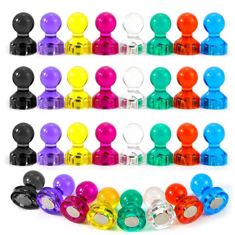 Lot de 32 aimants en plastique pour tableau blanc, 8 couleurs, 11 x 17 mm, aimants coniques, aimants de réfrigérateur pour table