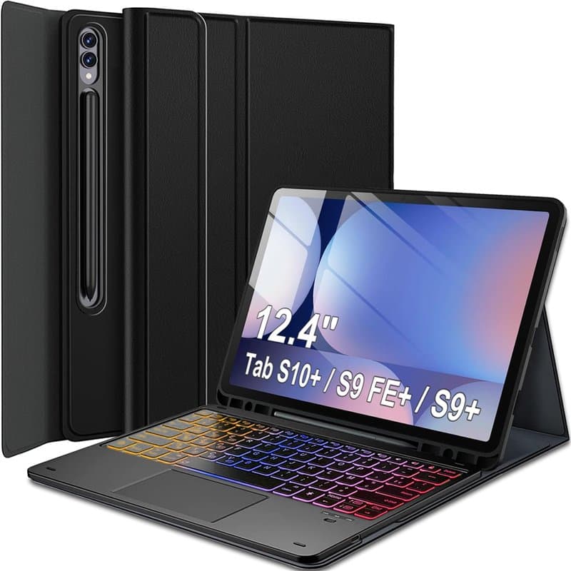 Nanhent Rétroéclairé Clavier Coque pour Samsung Galaxy Tab S10+ 2024 / S9+ Plus / S9 FE+ 12,4 Pouces 2023, Smart Touchpad, AZERT