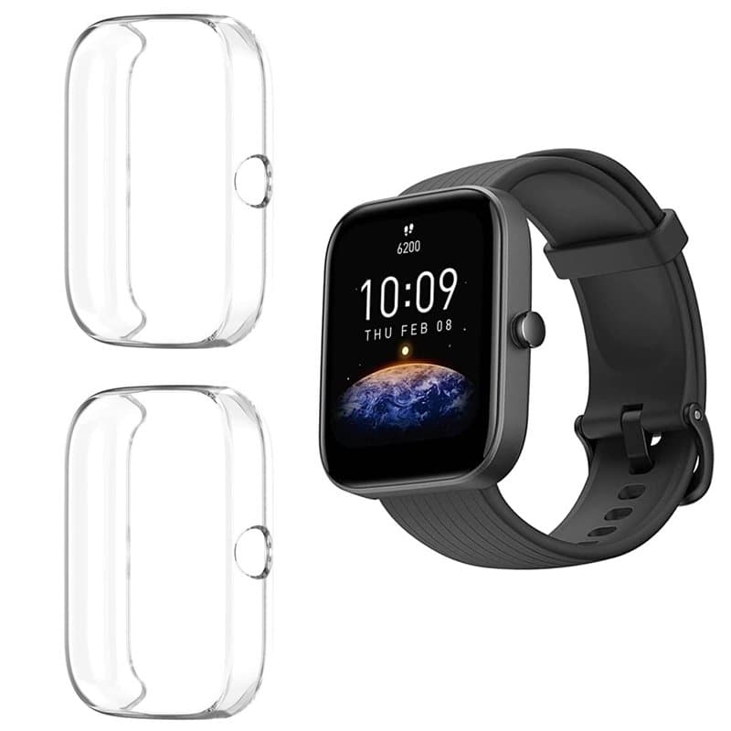 HOMTERN Lot de 2 coques compatibles avec Amazfit Bip 3/Bip 3 Pro, coque intégrale en TPU souple résistante aux chocs et aux rayu