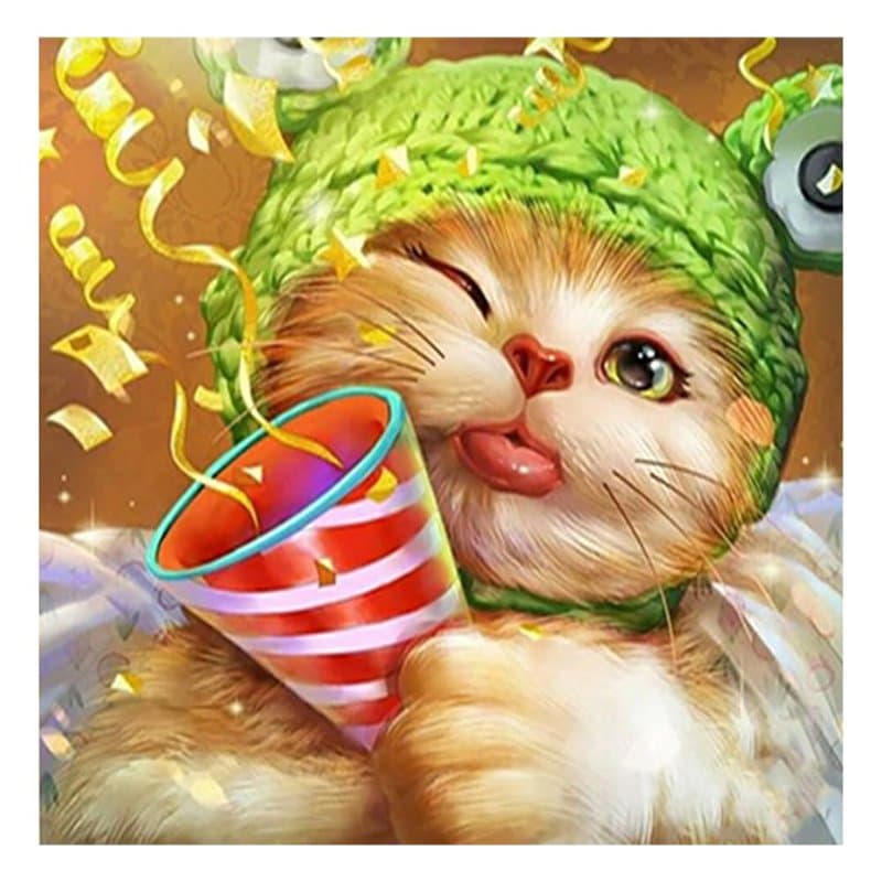 DCIDBEI 40X40CM DIY 5D Rond Peinture Diamant Chat Mignon, Point De Croix Diamant Animaux, Diamond Painting Dessin Animé, Décorat