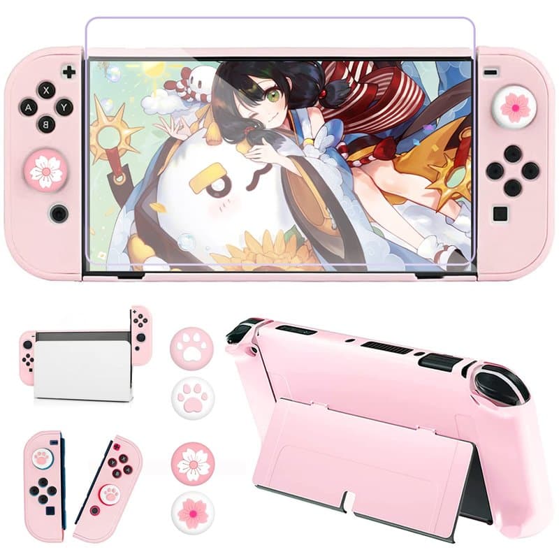 OLDZHU Coque Rose Compatible avec Nintendo Switch OLED,Coque de Protection Ultra Fine Rose Étui pour Console NS OLED et Contrôle