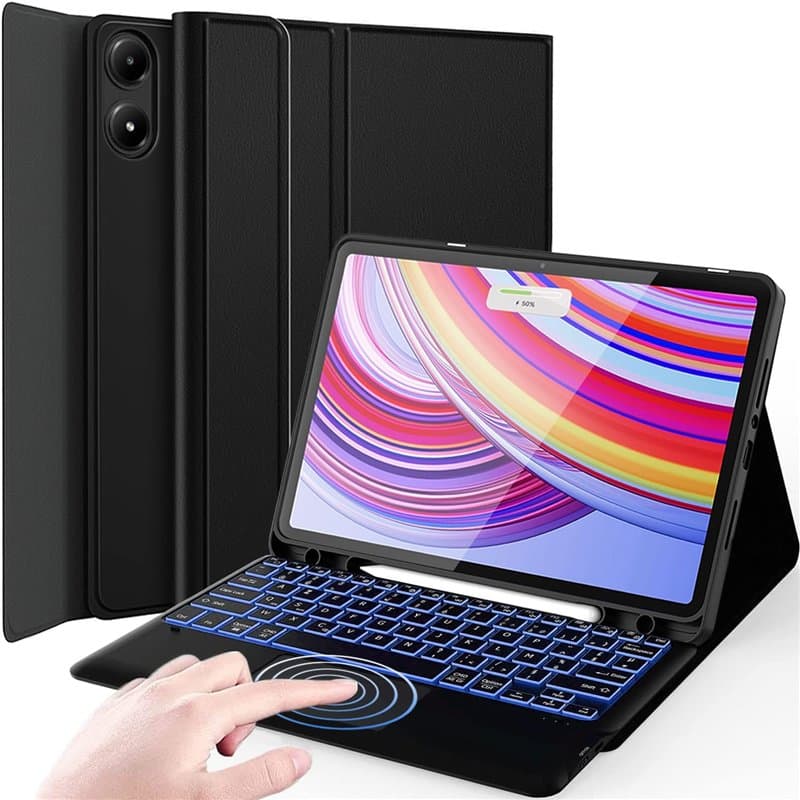 Nanhent Rétroéclairé Clavier Coque pour Redmi Pad Pro 12,1 Pouces 2024 Tablette, Smart Touchpad, Housse Étui Premium en Cuir PU