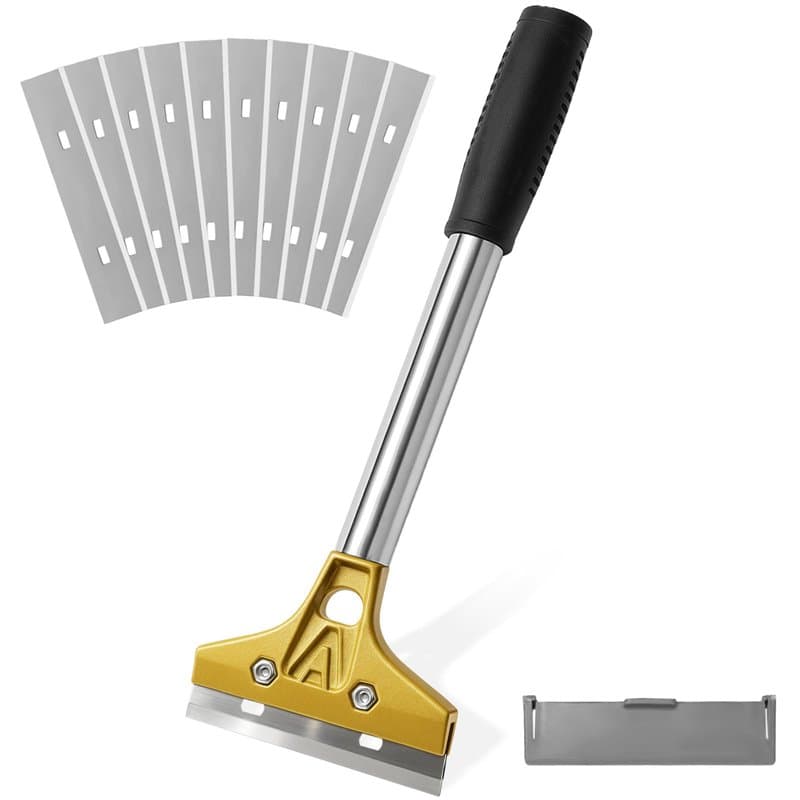 Druuzyl Grattoir Plaque Vitrocéramique Induction 30cm - 10 Lames Acier Carbone 18mm, Grattoir Vitre Plancha Long Manche pour Tab
