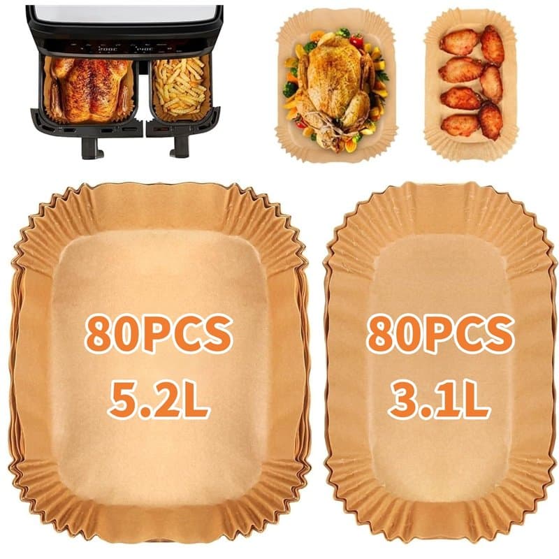 KAHEIGN 160 Pièces Liners Jetables en Papier pour Friteuse à Air Double Tefal 5,2L et 3,1L, Papier Sulfurisé pour Friteuse Tower