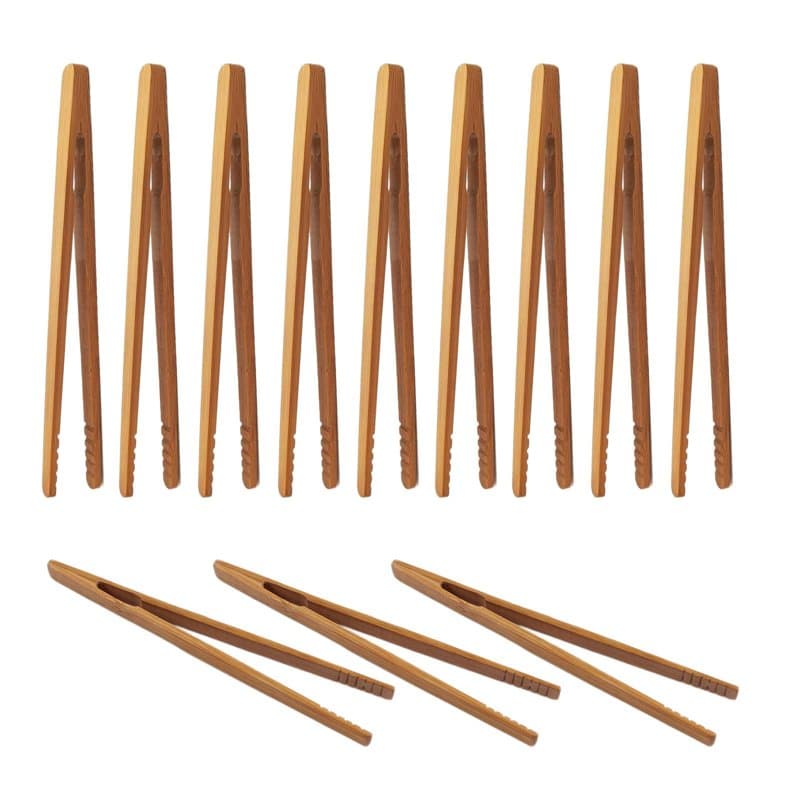 12 Pièces Pinces en Bambou Pince à Pain de Bois Pinces de Cuisine Réutilisables pour Cuisson Thé Fruits Toasts et Cornichons, 18