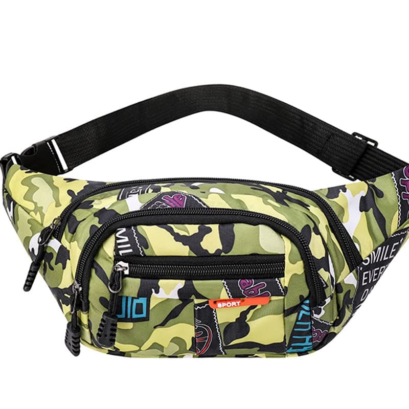 Sac banane, sac banane camouflage en tissu nylon pour hommes, garçons, course à pied, randonnée, voyage, sport, 35 x 12 cm, Vert
