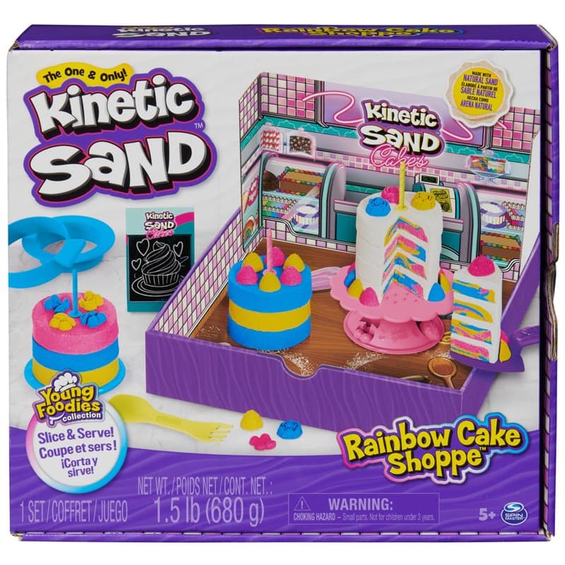 Kinetic Sand Sable magique - Rainbow Cake SHOPPE - 680 g de sable jaune, rose, bleu et blanc parfum vanille - Kit de bricolage p