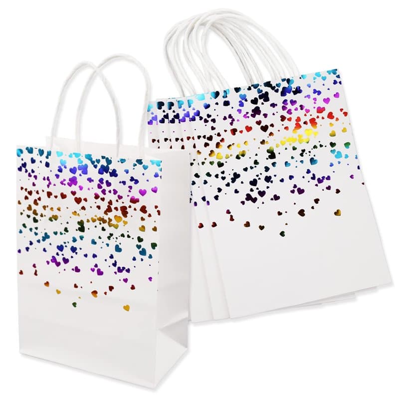 Lot de 10 sacs cadeaux avec poignées, sacs de fête en papier kraft pour anniversaire, mariage, Noël et Nouvel An, 15 x 8 x 21 cm