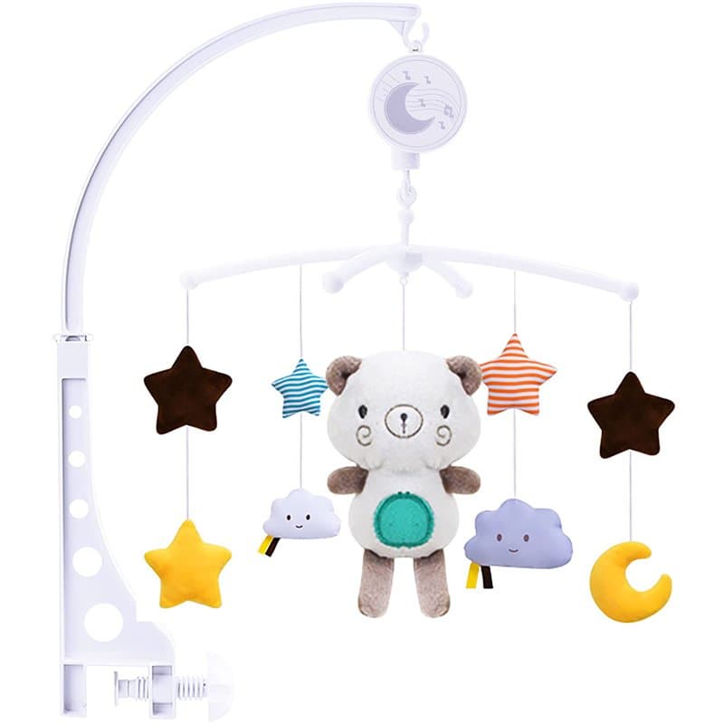 SaiXuan Mobile Musical Berceau Bébé,Mignon Ours en Peluche Carillon Éolien Cloche De Lit pour Bébé Cadeau pour Nouveauné Fille E