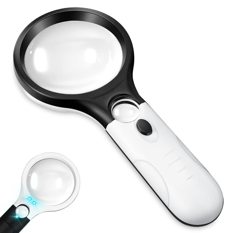 Loupe de Lecture,10X 30X Loupe Eclairante avec 3 LED,Loupe à Main à Double Lentille, Adaptée Aux Personnes âgées et Aux Enfants