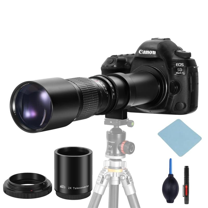 JINTU 500mm-1000mm f/8 Téléobjectif SLR caméra Manuel Focus Compatible avec T8i/T7i/T7/T6/T3i/T2i/4000D/850D/SL3/SL2 77D, 5D IV,