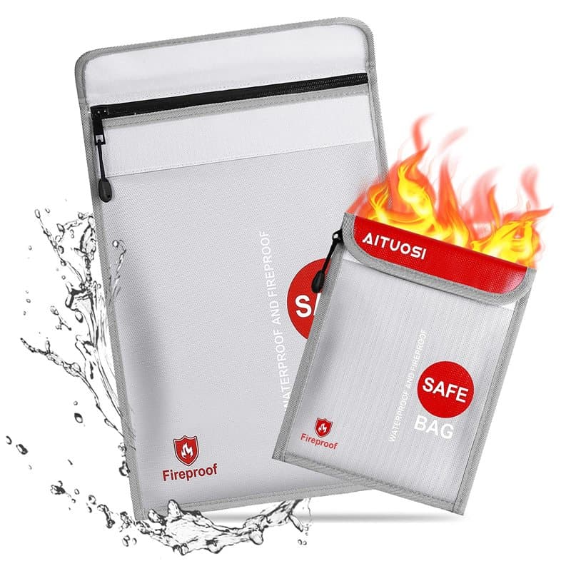 Sacs Anti-Feu, 2 Porte-Documents Ignifuges pour Documents - ImperméAble et Ignifugé - pour Ranger des Objets de Valeur (Gris)