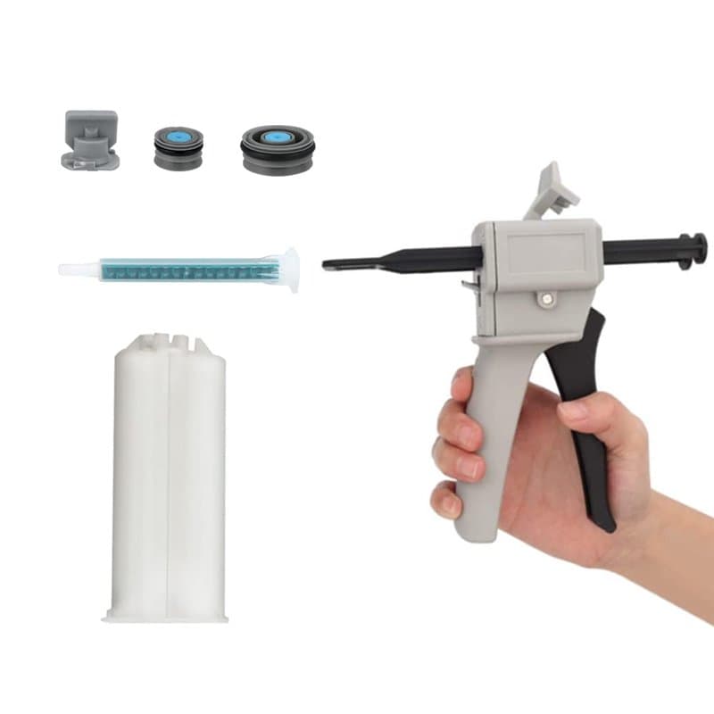 QINERSAW Pistolet à colle époxy 50ml AB avec 1 Aiguille à Mélanger et 1 Tuyau 2:1 pour 1:1 ou 2:1 Tuyau et Tuyau Double 50 ml, P