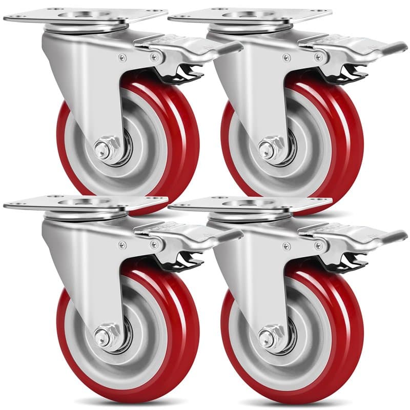 Lot de 4 Roulettes Pivotantes pour Meubles, Roulette Charge Lourde Avec Frein - 100 mm - 600 kg - Caoutchouc plein silencieux -