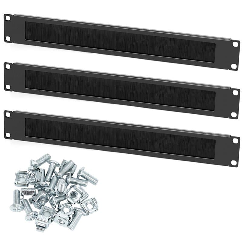 QWORK® Entrée de câble, passe-câble avec brosse, pour armoire serveur 19" Noir, métal, montage en rack, compatible Serveur