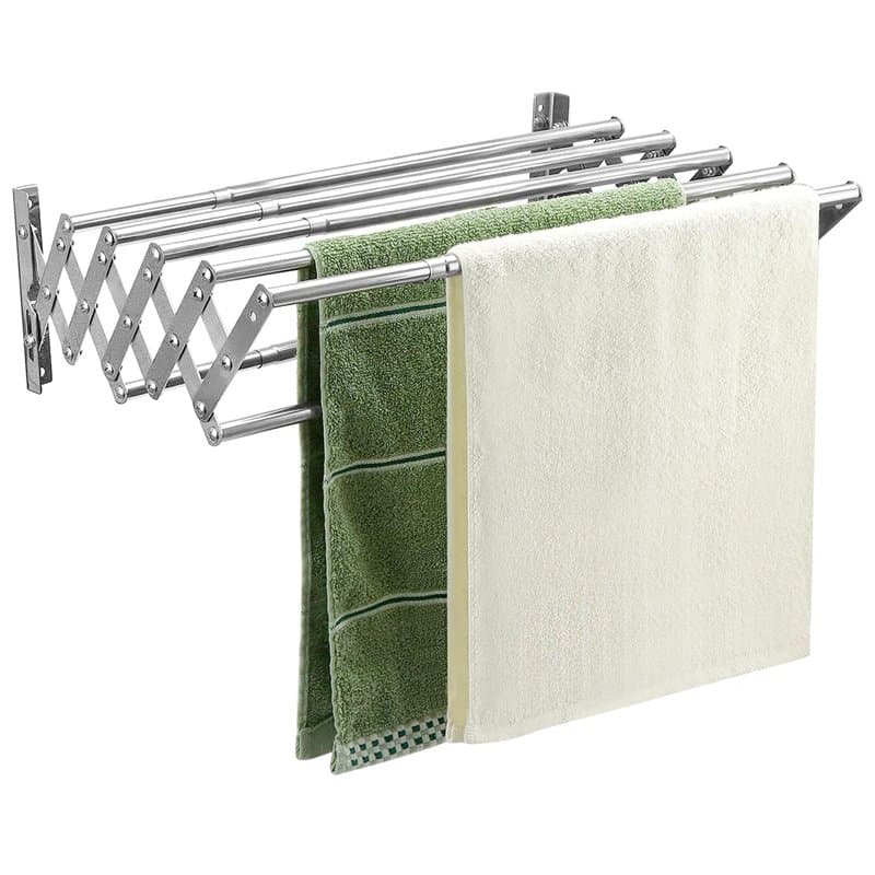 QWORK® Étendoir à Linge Mural Rabattable, 7 Tiges, Acier Inoxydable, Pour Buanderie, Balcon, Salle de Bain