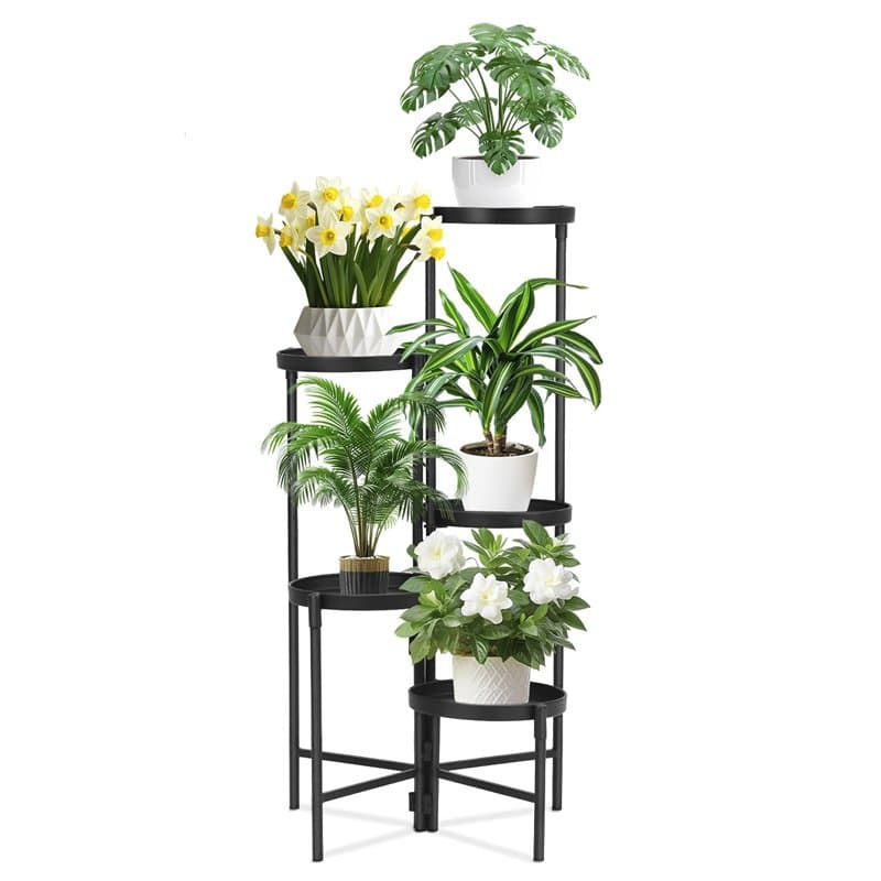QWORK® Support de plantes en métal à 5 niveaux, étagère pour plantes d'intérieur et d'extérieur, support de fleurs à plusieurs