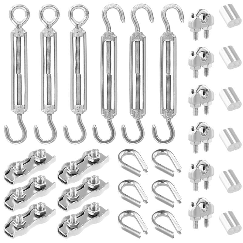 QWORK® Kit Complet pour Câbles Métalliques de 3 mm - Lot de 30 Tendeurs M5 et Accessoires en Acier Inoxydable 304
