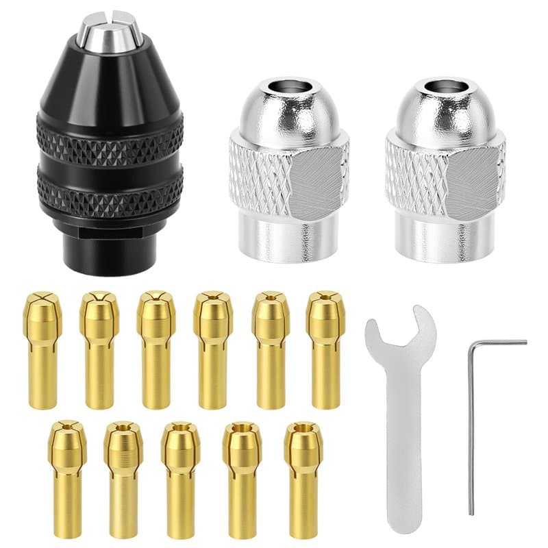 QWORK® 16 Pièces mandrin perceuse, 0,5 mm-3,2 mm mandrin en laiton avec clés de serrage, noix en métal, compatible avec Dremel