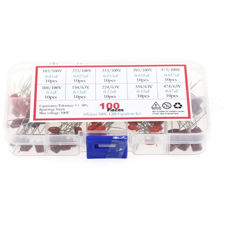 Fasizi Assortiment de condensateurs à film polyester métallisé 10nF à 470nF, 10nF, 22nF, 33nF, 39nF, 47nF, 100nF, 150nF, 220nF,