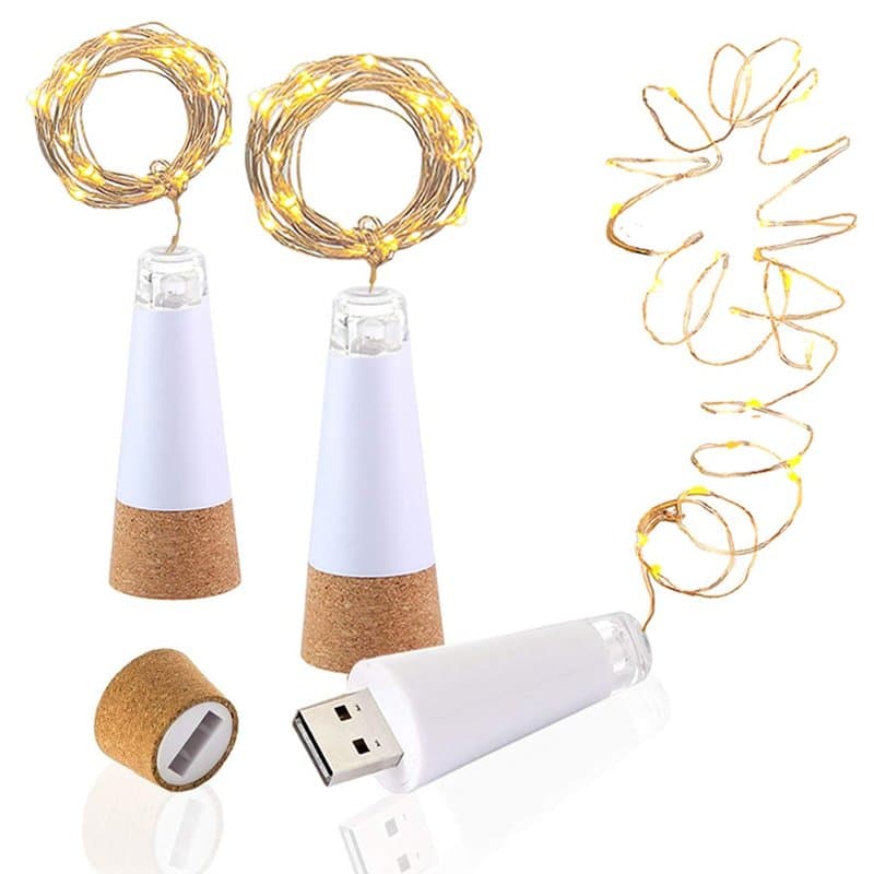 LED Bouchon lumineux pour bouteille, rechargeables en USB, 1,9 m 20 LED, Cuivre Fil, LED Lumières étincelantes pour DIY, Cuisine