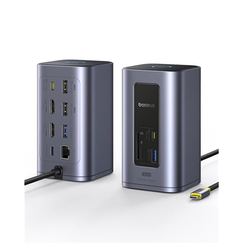 Baseus Docking Station, Nomos Air 12 in 1, Station d'accueil 2 Moniteurs avec 2 * 4K HDMI, USB-A/C 10Gbps, Ethernet 1 Gbps, 100W