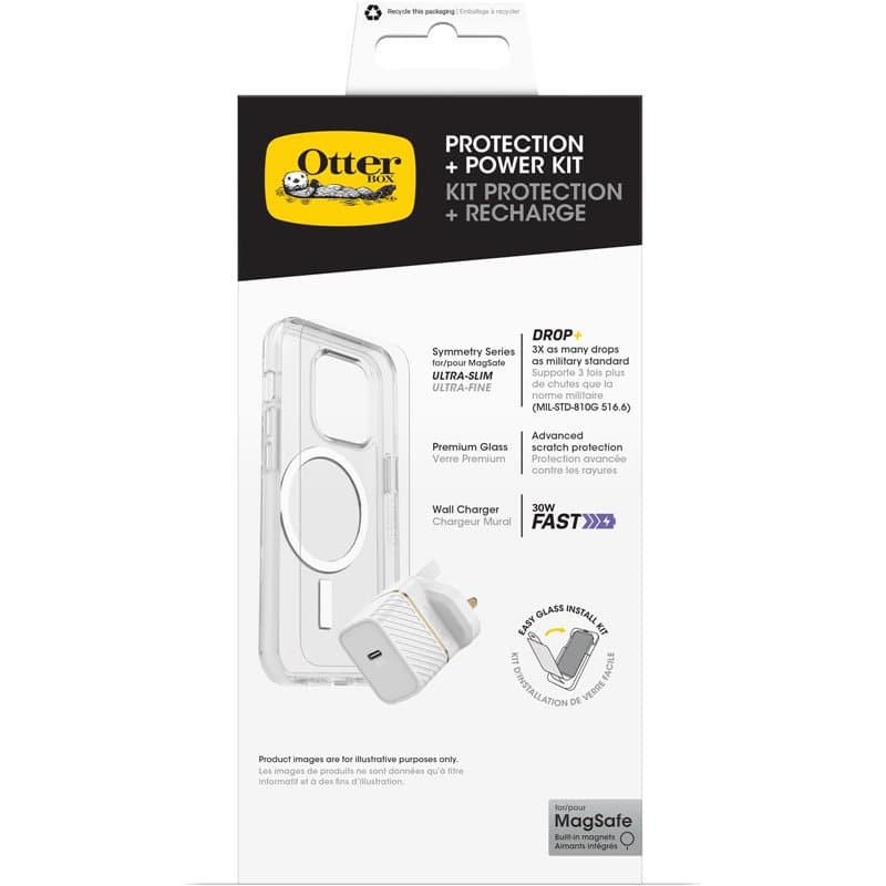 OtterBox Pack de Protection pour iPhone 16 Pro; Coque de Protection Fine Symmetry Series Clear MagSafe, Protecteur d'écran Otter