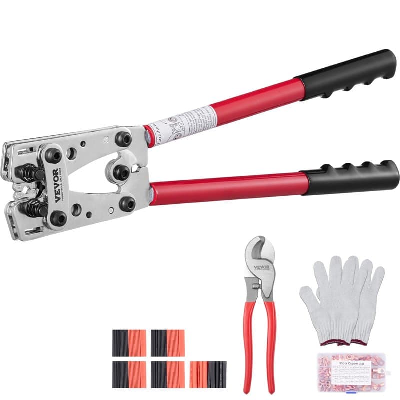 VEVOR Pince à Sertir 6/10/16/25/35/50 mm² Outil de Sertissage Cosses de Câbles Batterie Aluminium Cuivre AWG10-1/0 avec Coupe-câ