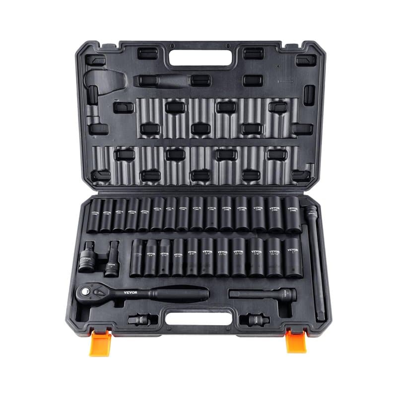 VEVOR Jeu de Douilles à Choc 1/2" Jeu de 26 Douilles à Impact avec Outil à Cliquet 6 Pans en Acier Allié CR-V HRC 42-48 Solide R