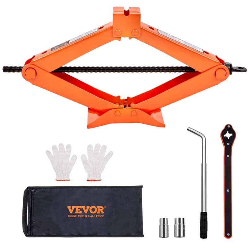 VEVOR Cric Losange 2,5 T de Voiture Plage de Levage 95-435 mm Ciseaux Professionnel en Acier Résistant avec Clé Démonte-Pneu et