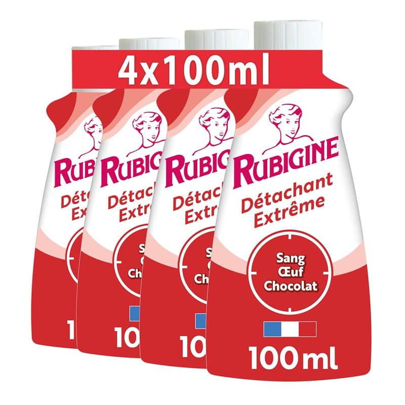 IDEAL - Rubigine, Détachant Sang Oeuf Chocolat, 100 ml - lot de 4 - Détachant Extrême, Efficace sur Tous les Textiles Lavables,