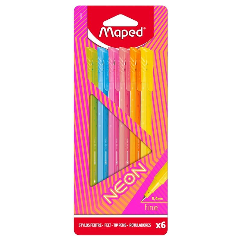 Maped - Feutres Graph'Peps NEON - Stylos Feutres Pointe Fine 0,4 mm - Pointe Douce et Résistante - Confort d'Écriture et Dessin
