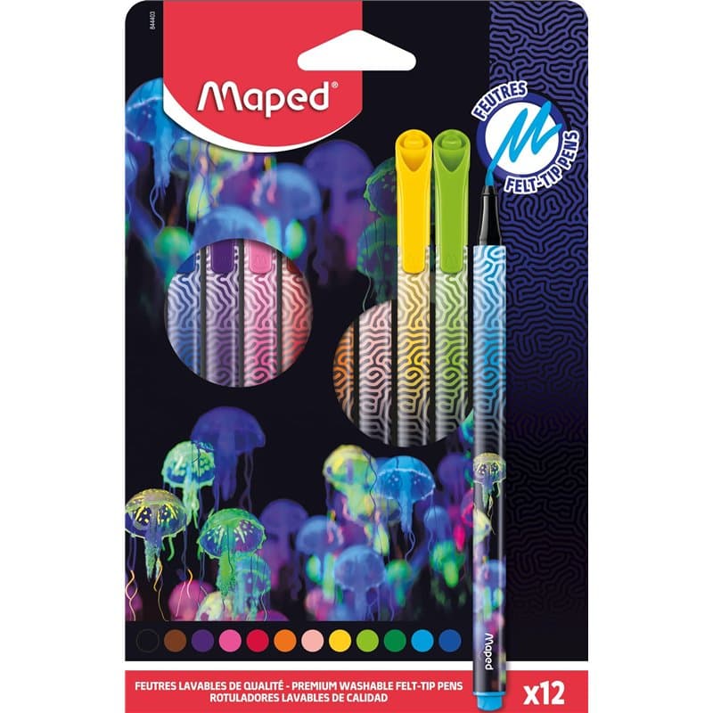 Maped - Feutres Deepsea Paradise - Feutres de Précision, Écriture et Coloriage - Encre Lavable - Pointe Medium - Forme Triangula