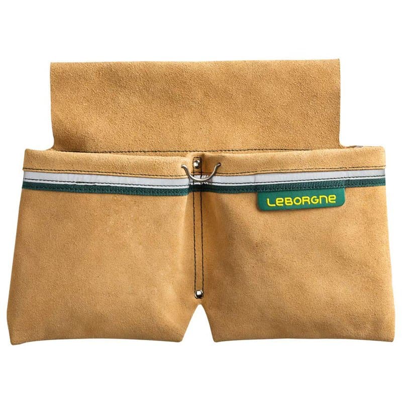Leborgne, Bipoche en coute de Cuir + Porte Tenaille + Bande Réfléchissante Batipro, Ensemble de 3 Outils pour maçons et coffreur