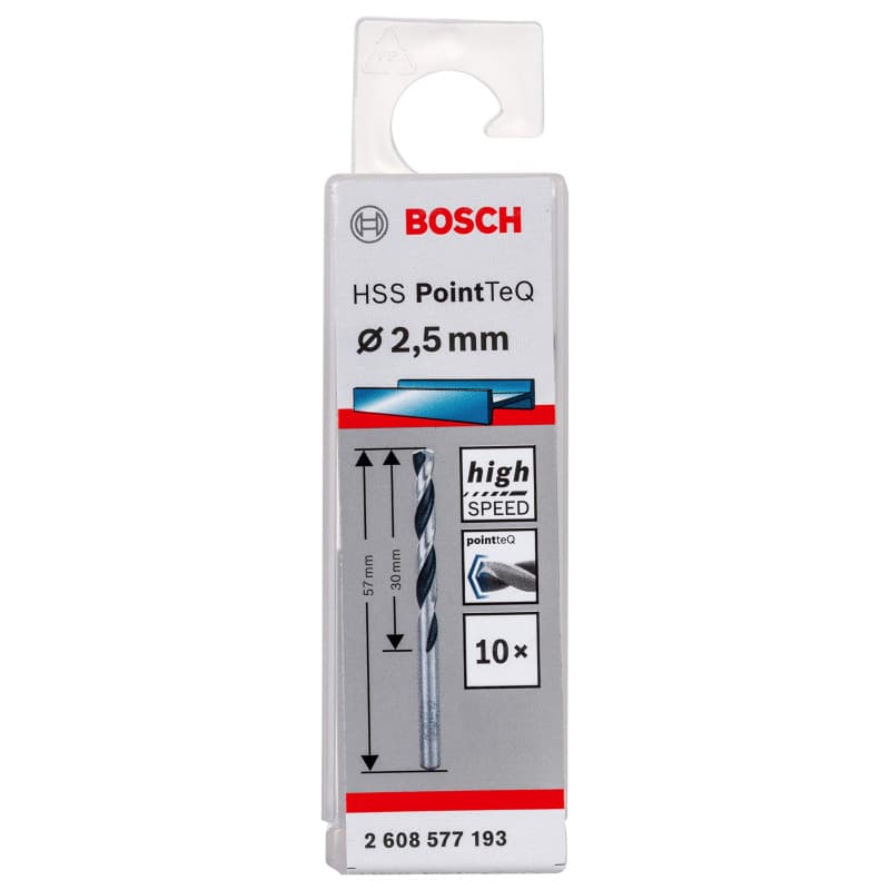 Bosch Accessories 10x forets hélicoïdaux HSS PointTeQ (pour métal, 2,5 x 30 x 57 mm, accessoires pour perceuses-visseuses)