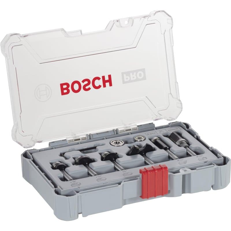 Bosch Professional 6 pièces Kit de Fraises à Araser et de Bordage (pour bois, Ø 1/4 inch Queue, Accessoires de Fraises d'Encastr
