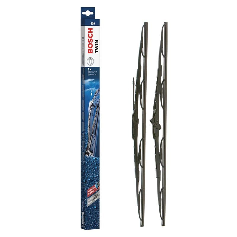 Bosch Balais d'Essuie-Glace Plats Conventionnel Twin 609, Longueur : 600 mm/600 mm - 1 Paire de Balais avant