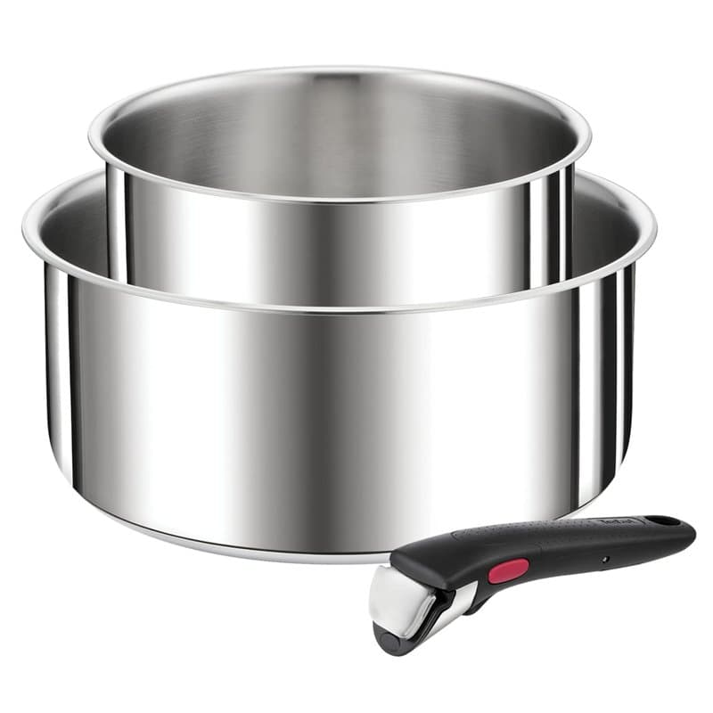 TEFAL Ingenio Lot de 3 pièces, Casseroles 16/20 cm + poignée amovible, Empilable, Acier inoxydable, Induction, Polyvalence, Gain