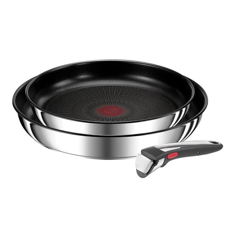 Tefal Ingenio Lot de 2 poêles 24/28 cm + poignée amovible, Induction, Acier inoxydable, Revêtement antiadhésif, Empilable, Compa