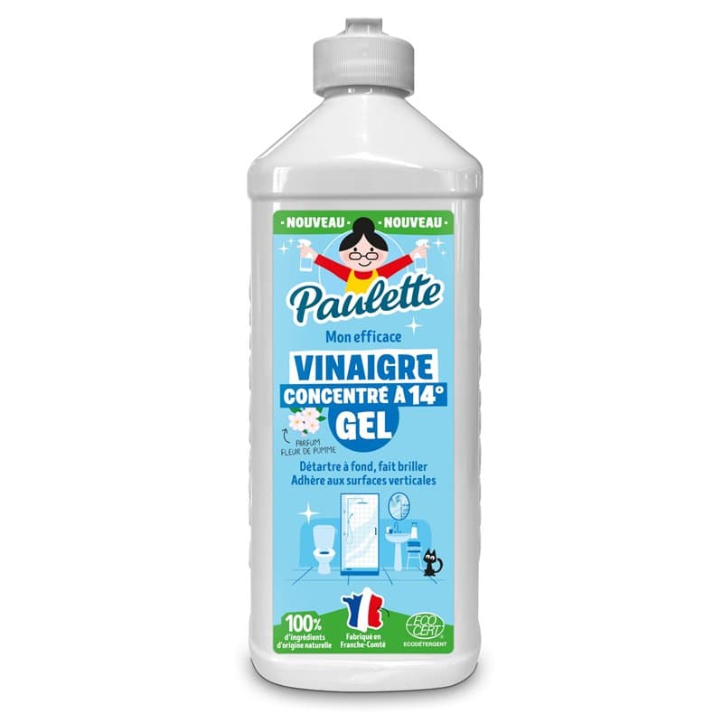 Paulette - Vinaigre Ménager en Gel Fleur de Pomme Concentré 14° - Nettoyant Détartrant Multi-Surfaces - Authentique, Naturel et
